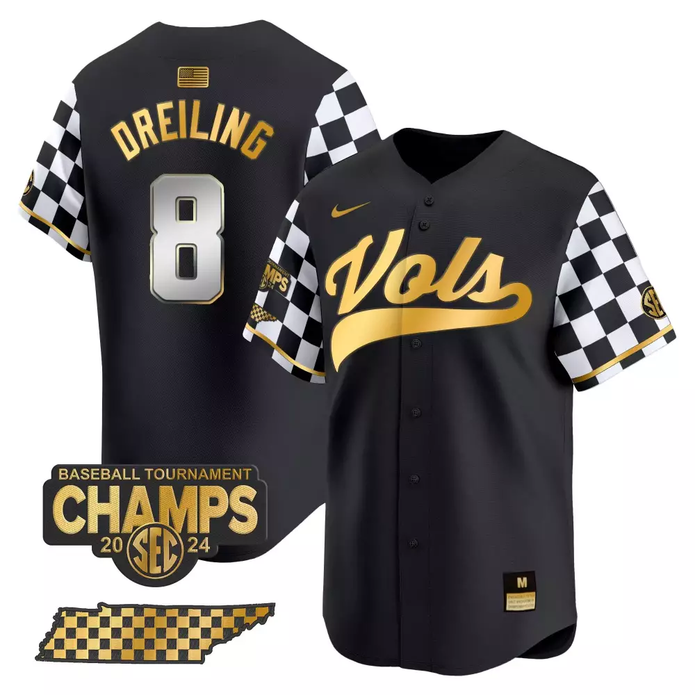Dylan Dreiling Tennessee Volunteers 2024 Checkerboard Tournament Champions Jersey | Black Gold Vapor Premier Limited Edition | Fan Gear