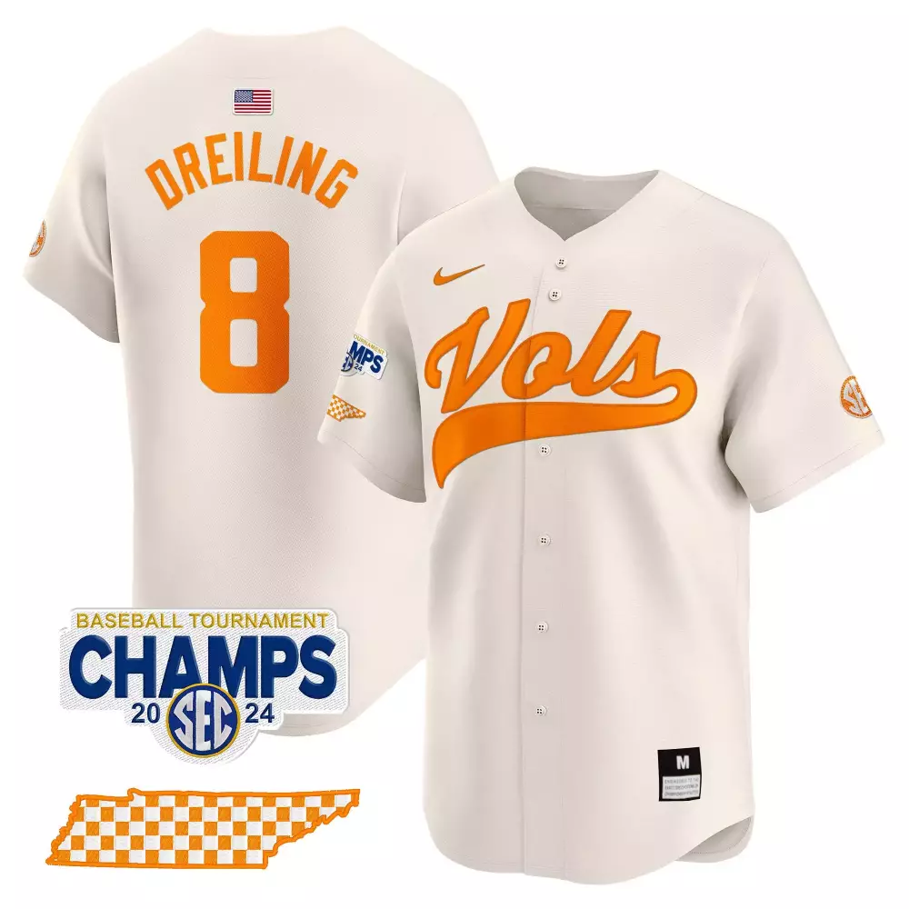 Dylan Dreiling Cream Tennessee Volunteers 2024 Tournament Champions Vapor Premier Limited Jersey | All Stitched | For Men, Women & Youth