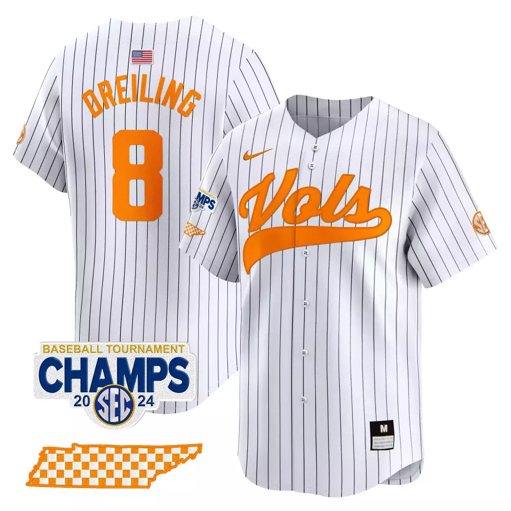 dylan dreiling pinstripe mens tennessee volunteers 2024 champions vapor premier limited jersey all stitched