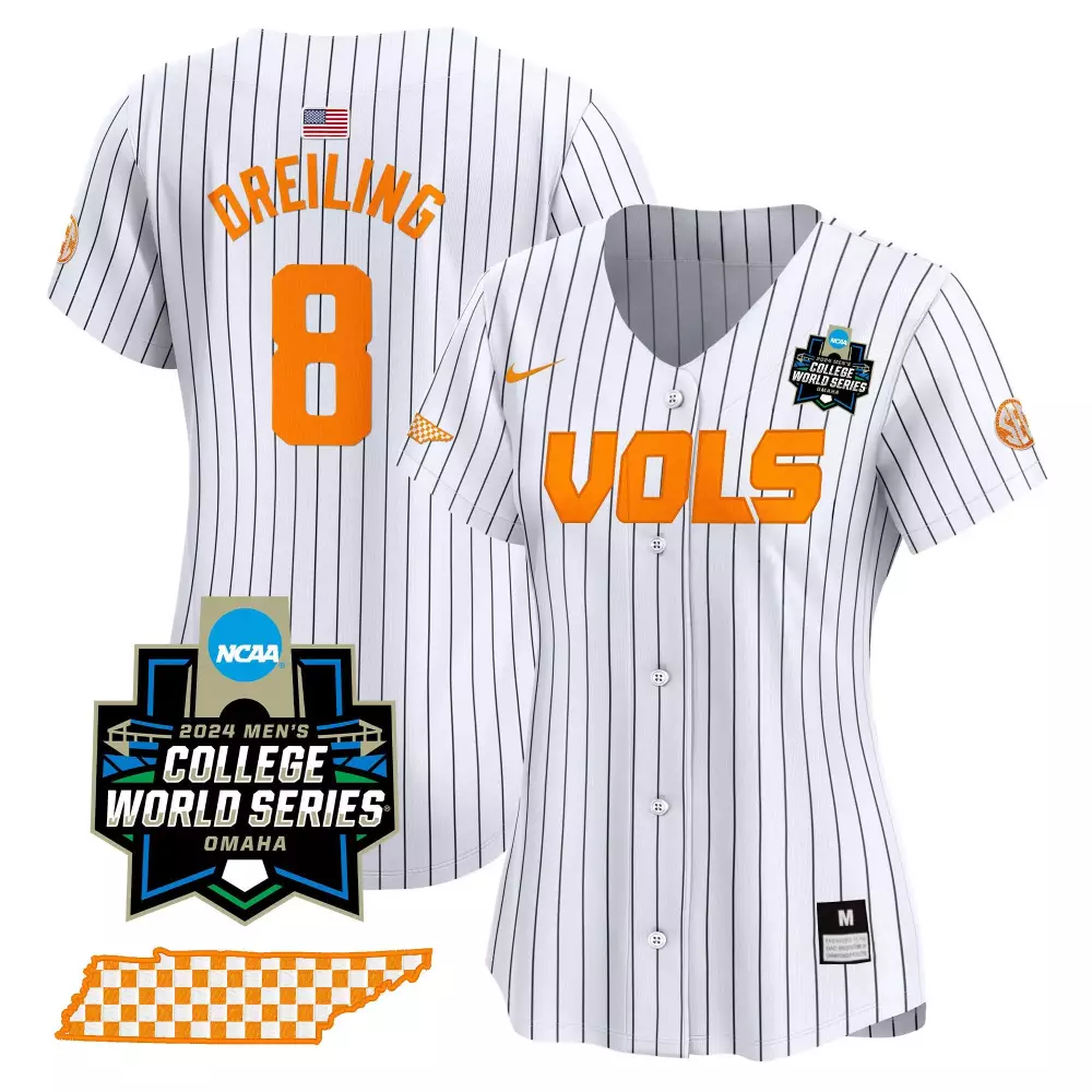 dylan dreiling pinstripe mens tennessee volunteers 2024 tournament champs world series vapor premier limited jersey all
