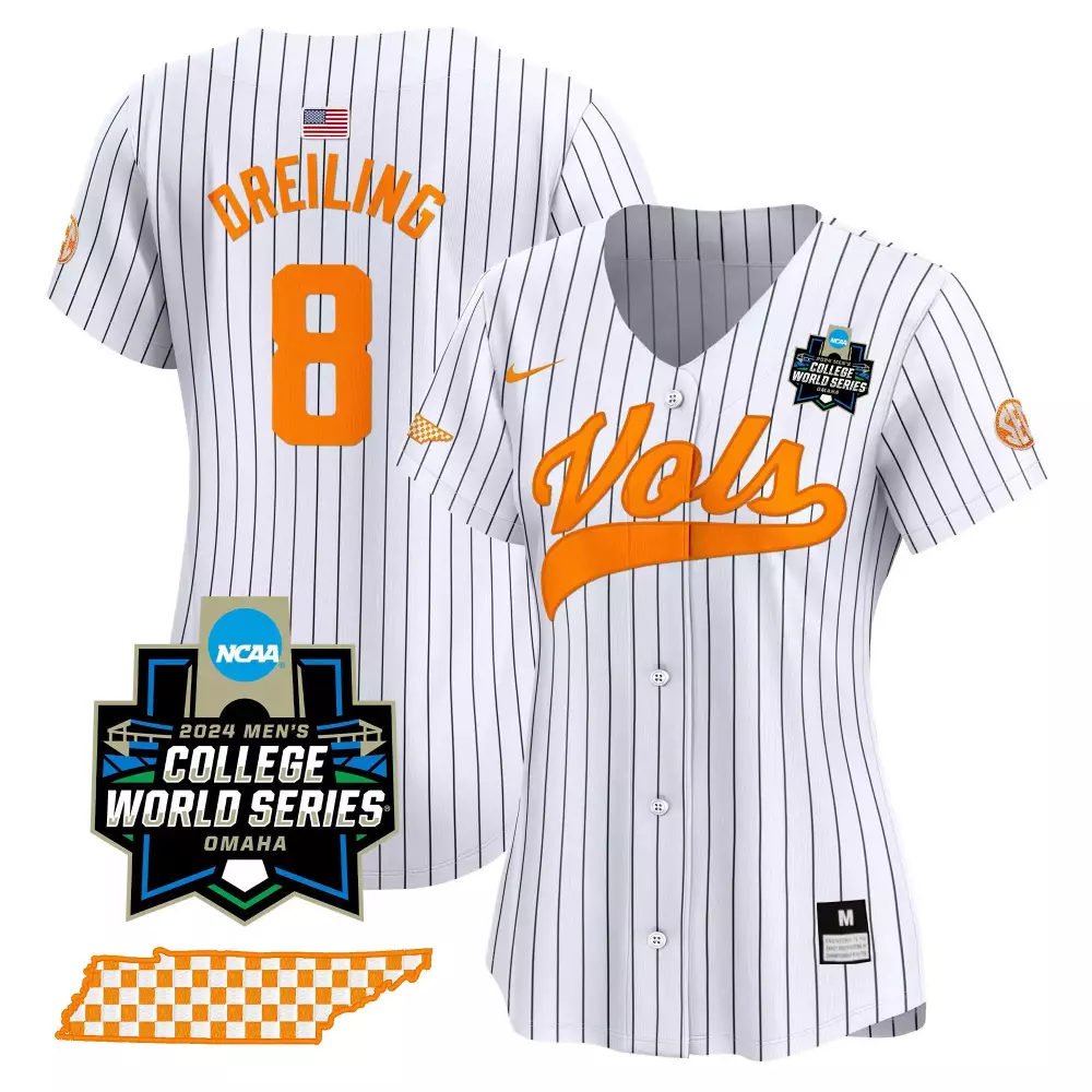 dylan dreiling pinstripe mens tennessee volunteers 2024 tournament champs world series vapor premier limited jersey all