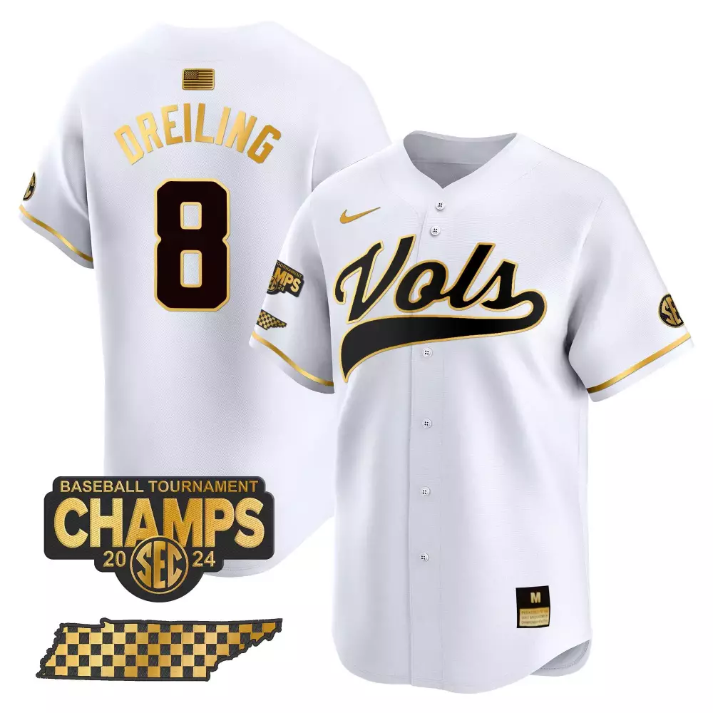 dylan dreiling white gold mens tennessee volunteers 2024 college world series vapor premier limited jersey all stitched