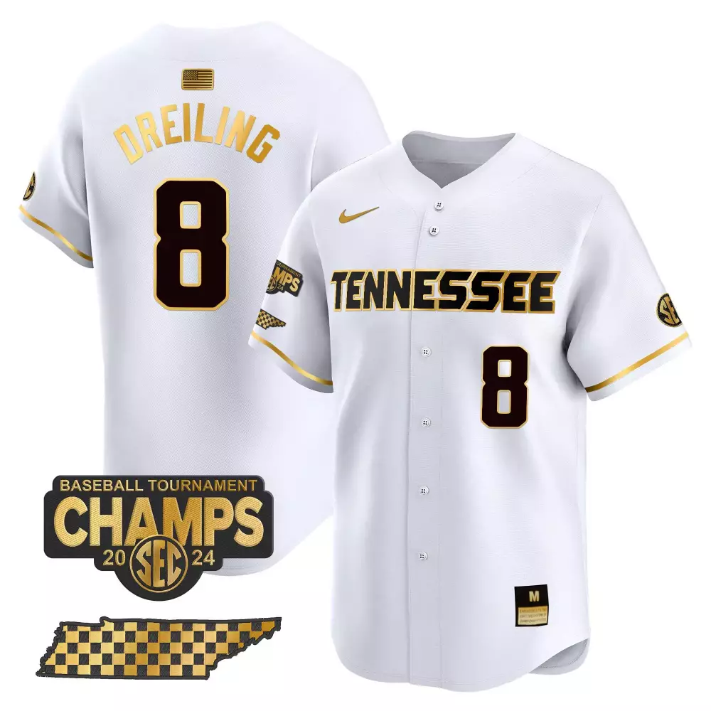 dylan dreiling white gold mens tennessee volunteers 2024 college world series vapor premier limited jersey all stitched