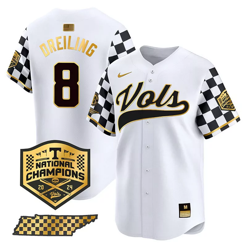 dylan dreiling white gold mens tennessee volunteers checkerboard 2024 champions vapor premier limited jersey all stitche