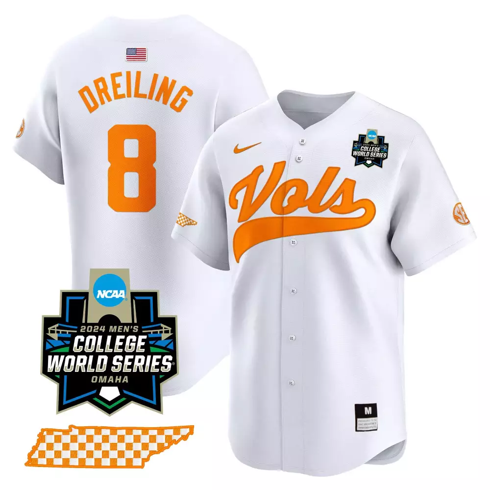 dylan dreiling white mens tennessee volunteers 2024 college world series vapor premier limited jersey v2 all stitched