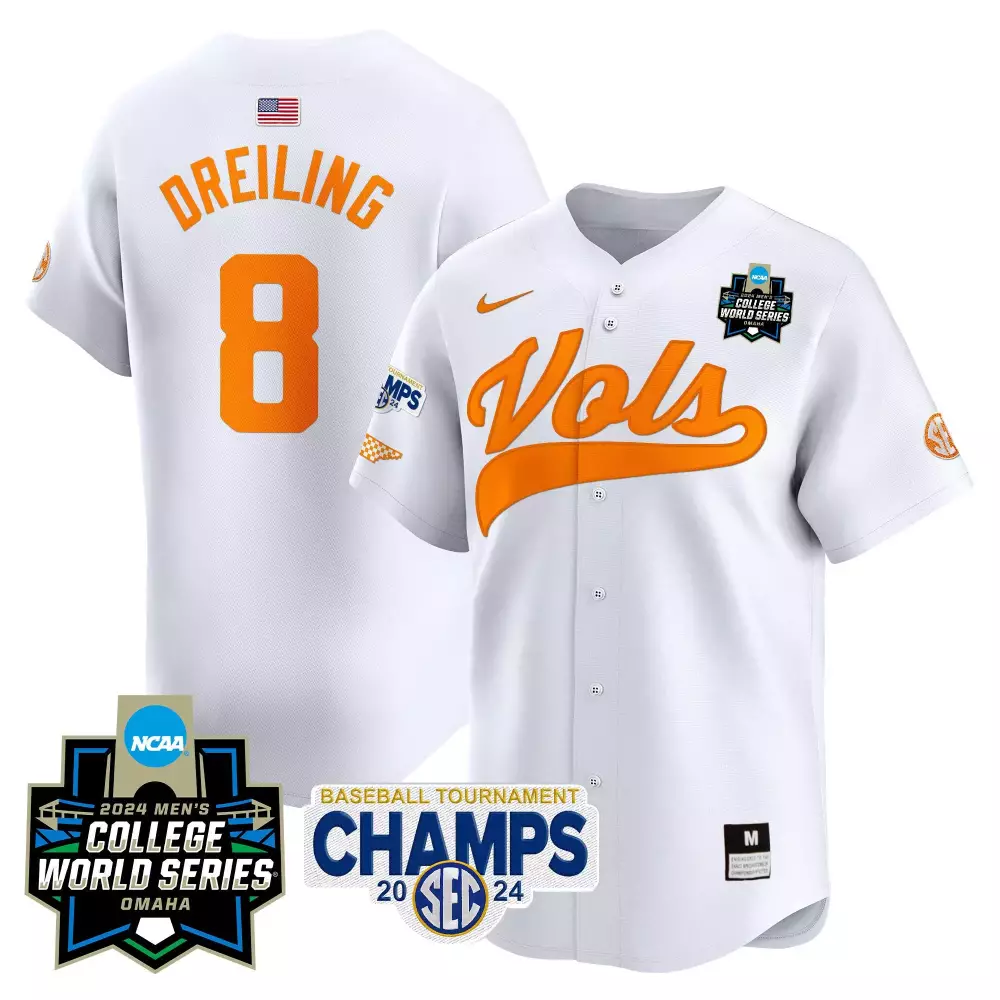dylan dreiling white mens tennessee volunteers 2024 college world series vapor premier limited jersey v2 all stitched