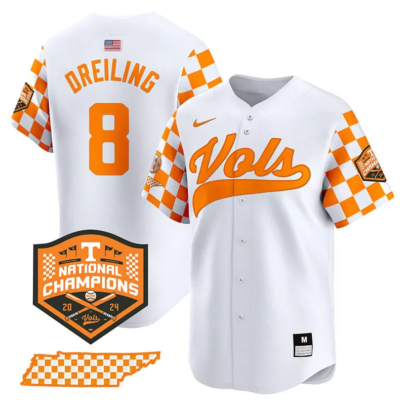 dylan dreiling white mens tennessee volunteers checkerboard 2024 champions vapor premier limited jersey all stitched