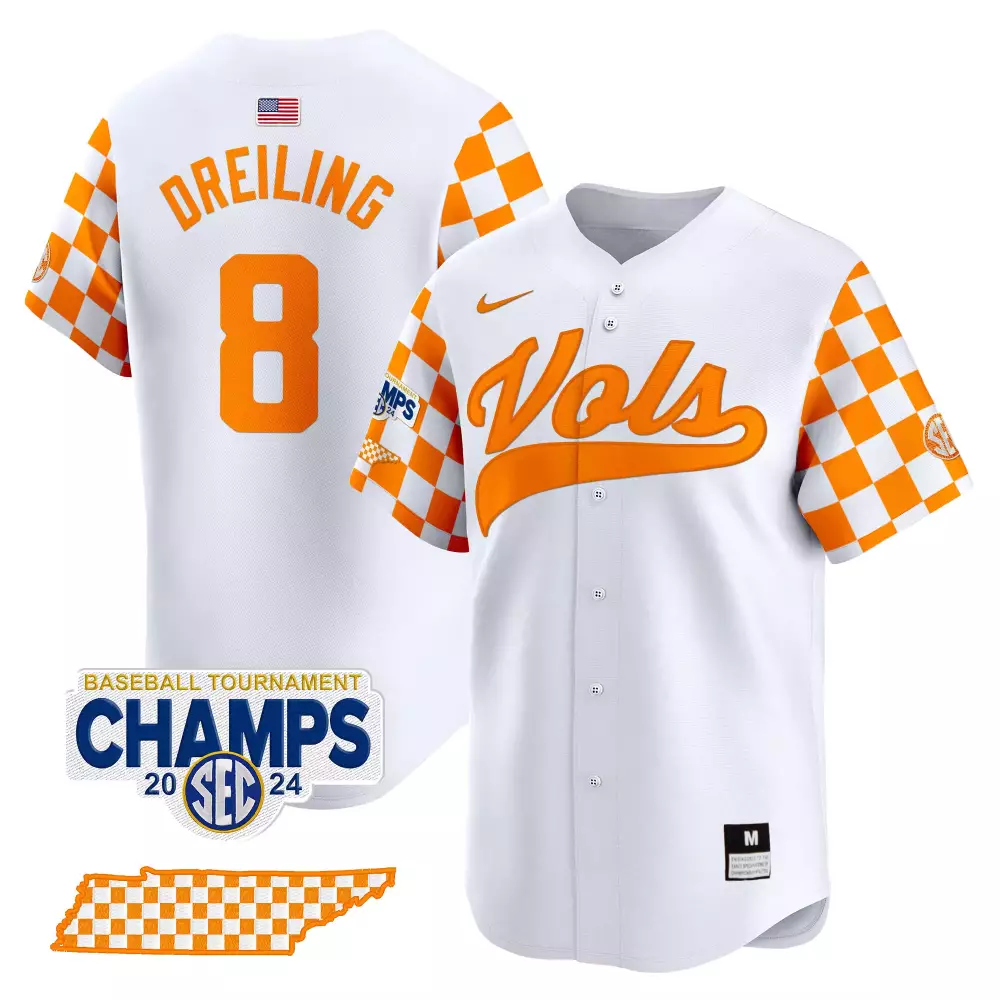 dylan dreiling white mens tennessee volunteers checkerboard 2024 champions vapor premier limited jersey all stitched