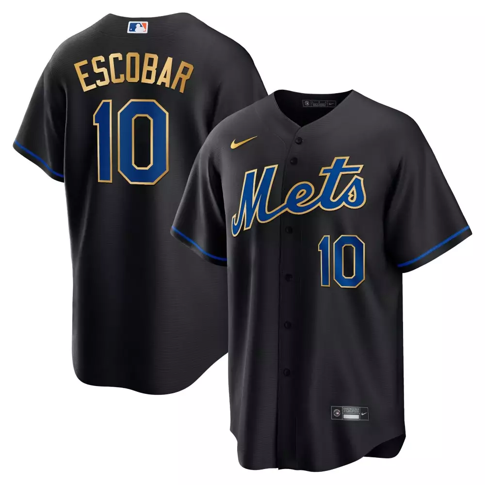 eduardo escobar cool black mens new york mets gold trim jersey all stitched