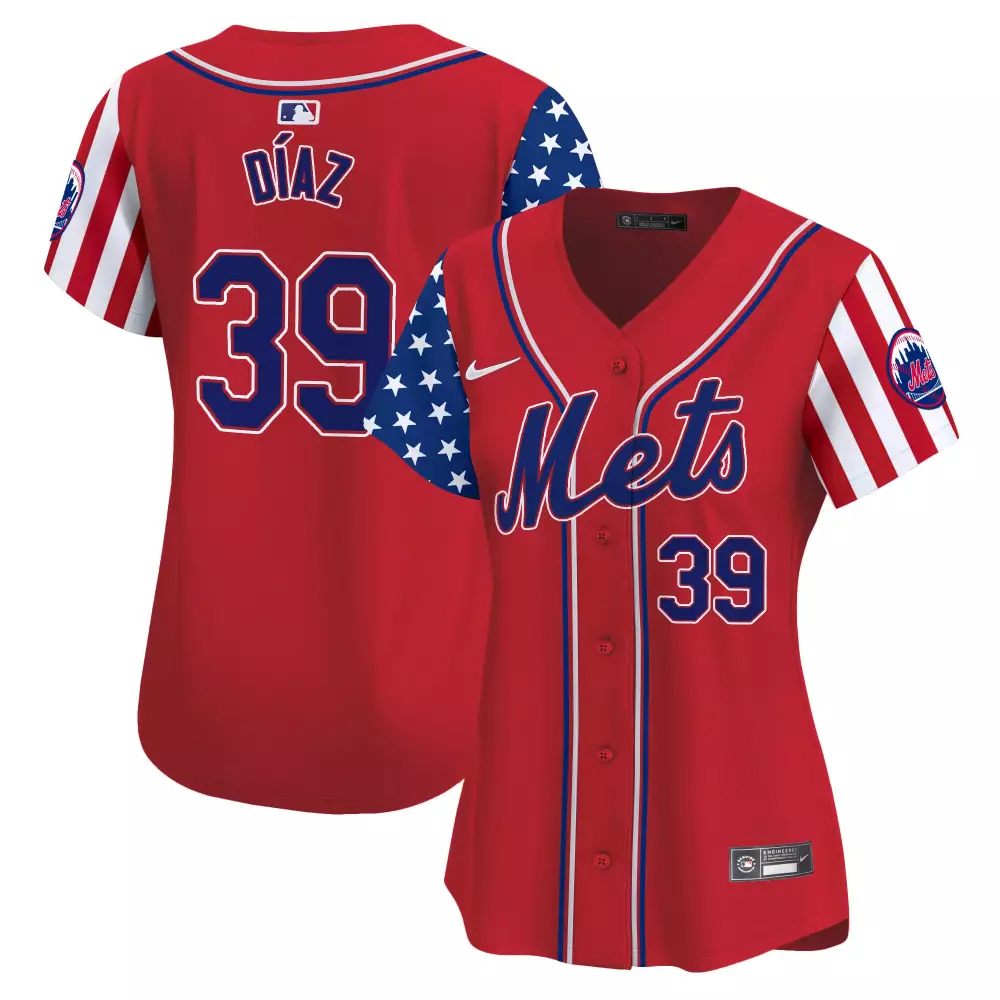 edwin diaz red mens new york mets 2024 independence day vapor premier limited jersey all stitched