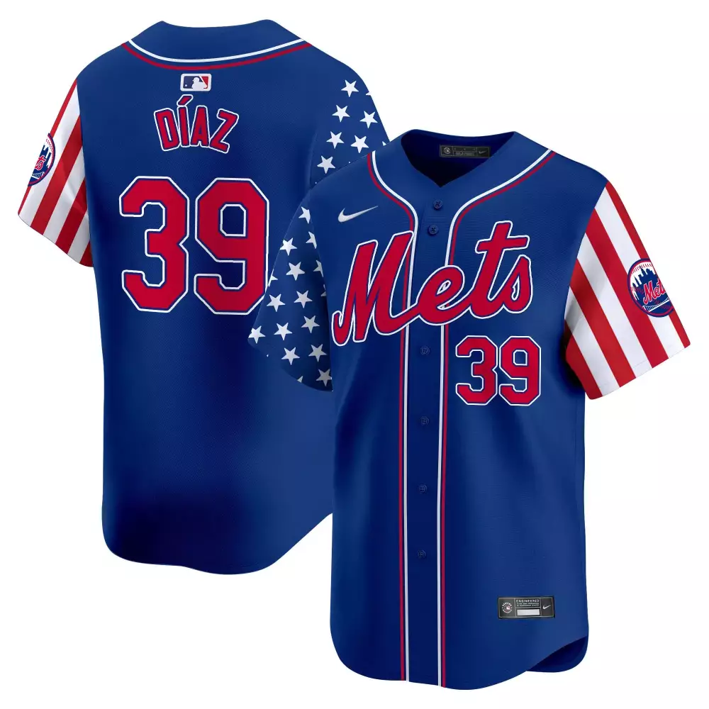 edwin diaz red mens new york mets 2024 independence day vapor premier limited jersey all stitched