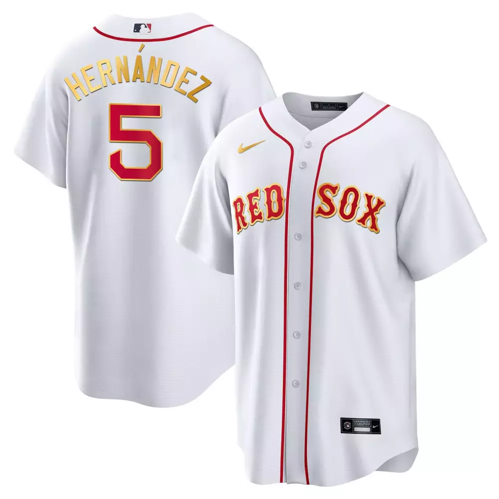 enrique hernandez cool white mens boston red sox gold trim jersey all stitched
