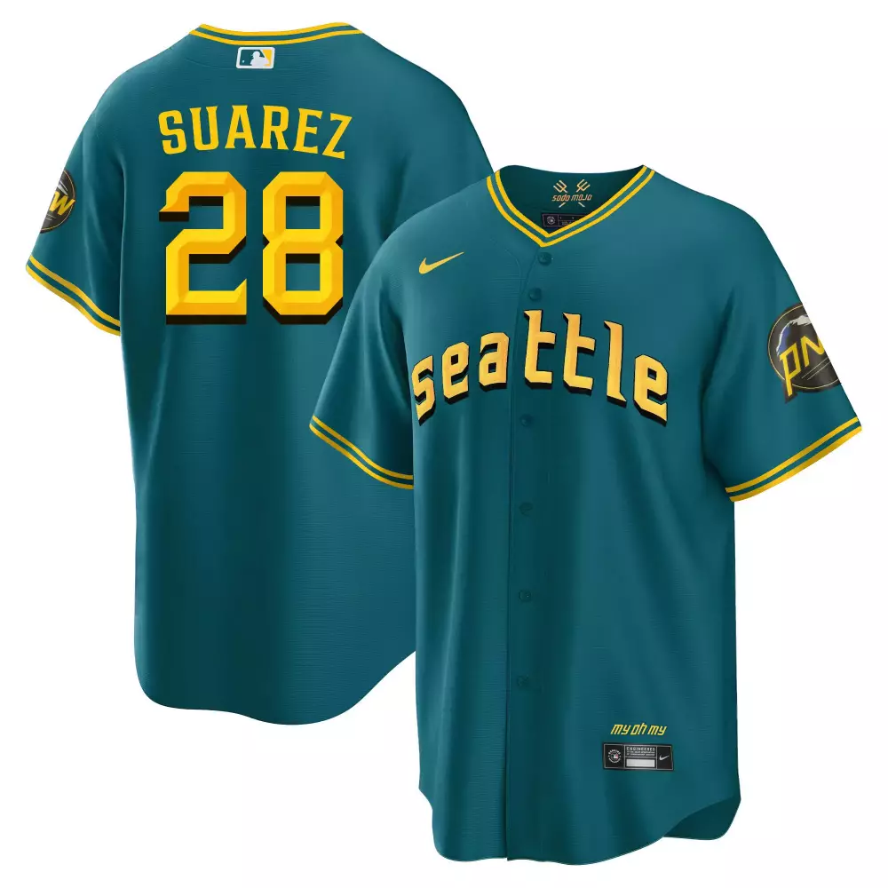 eugenio suarez cool aqua mens seattle mariners 2023 city connect fan made collection jersey all stitched