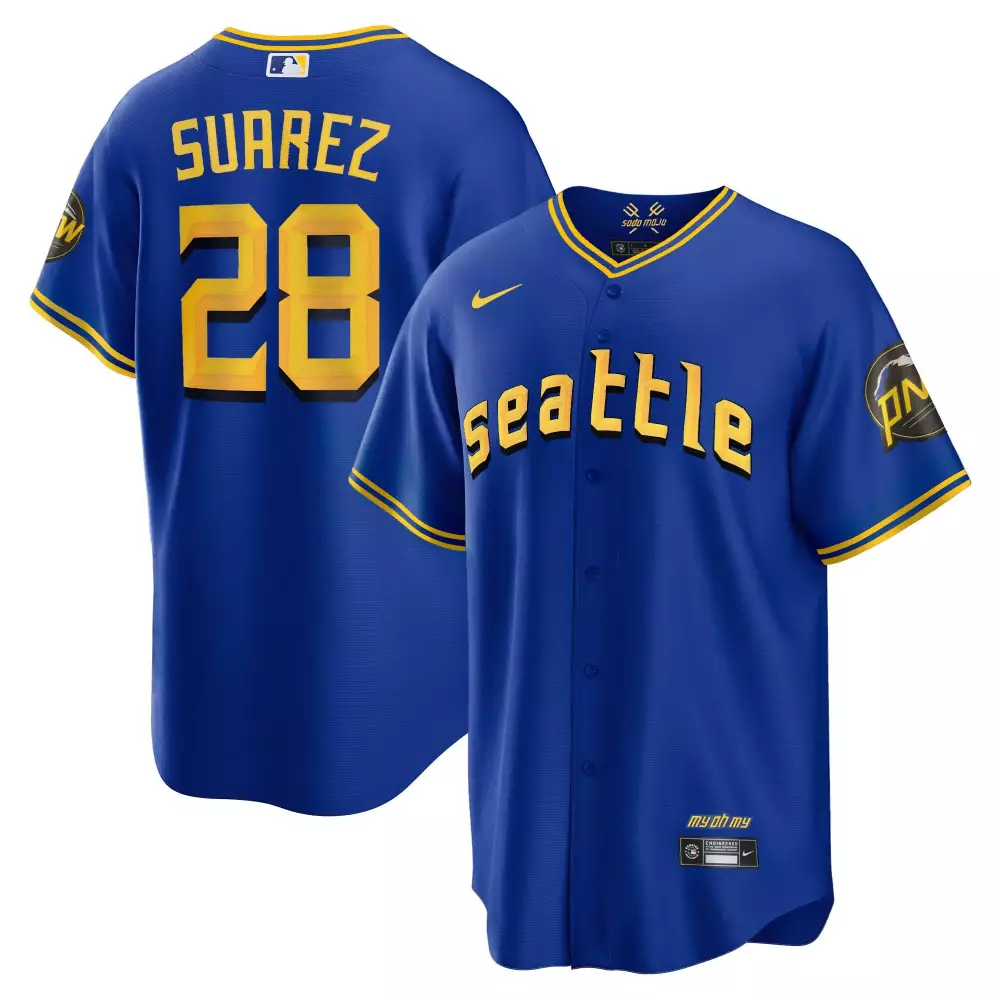 eugenio suarez cool royal mens seattle mariners 2023 city connect gold jersey all stitched