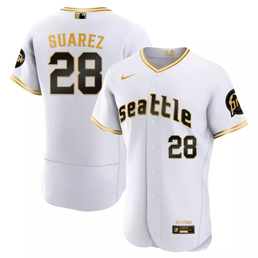 eugenio suarez flex white gold mens seattle mariners 2023 city connect gold fan made jersey all stitched