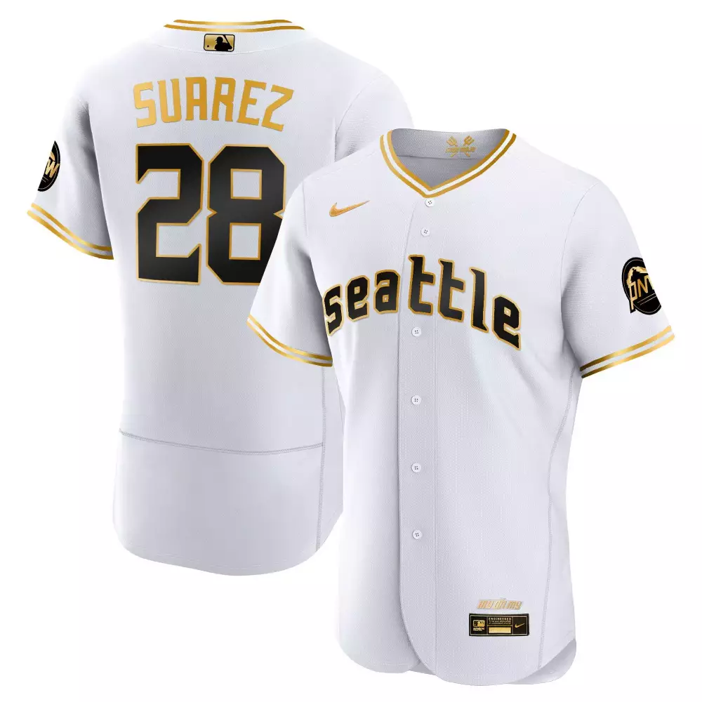 eugenio suarez flex white gold mens seattle mariners 2023 city connect gold fan made jersey all stitched