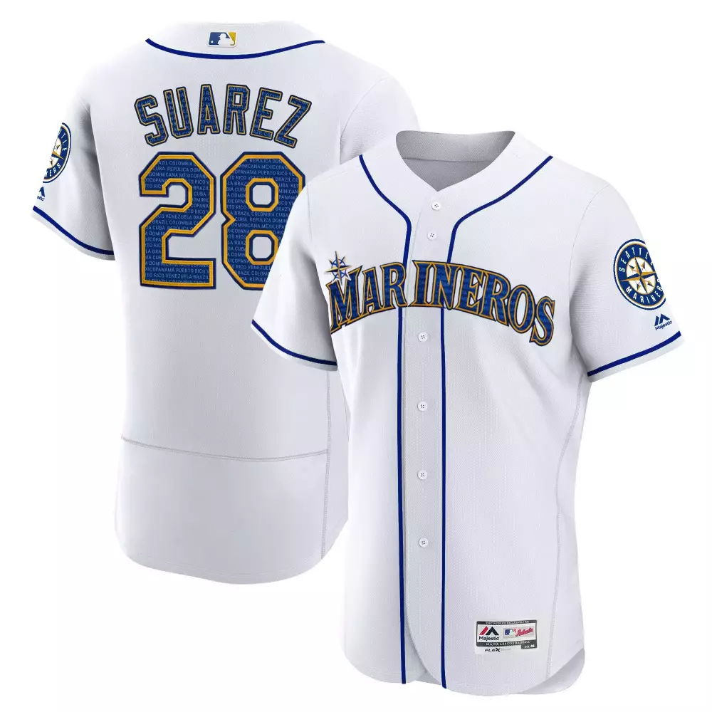 eugenio suarez flex white gold mens seattle mariners 2023 city connect gold fan made jersey all stitched