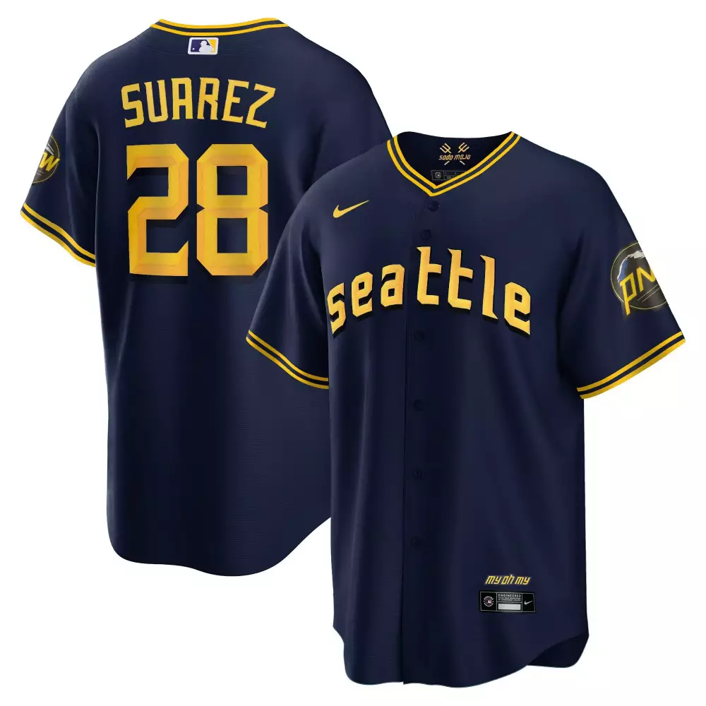eugenio suarez flex white gold mens seattle mariners 2023 city connect gold fan made jersey all stitched