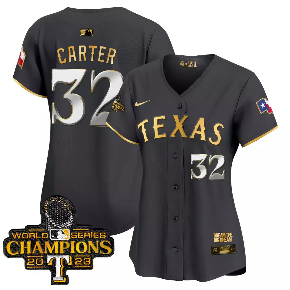 evan carter black gold womens texas rangers 2023 world series baseball jersey v2 all stitched