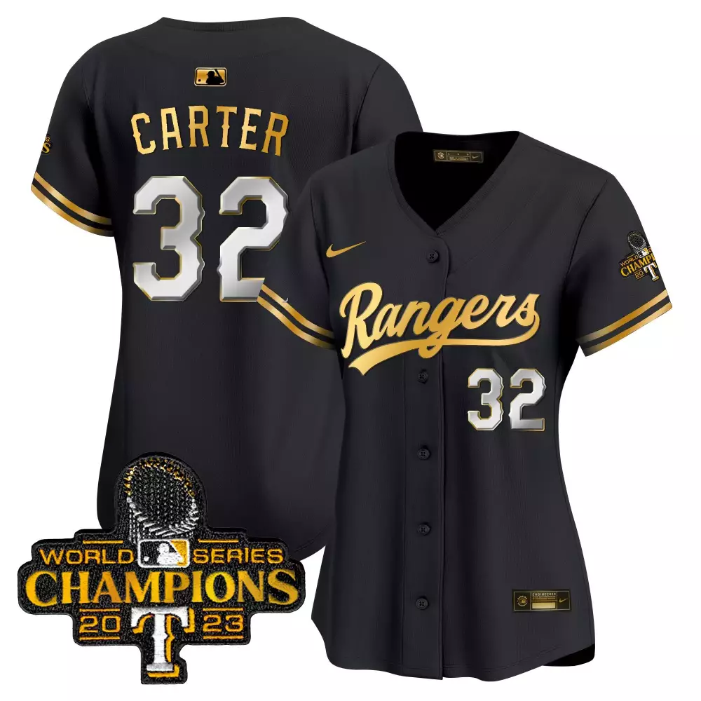 evan carter black gold womens texas rangers 2023 world series baseball jersey v2 all stitched