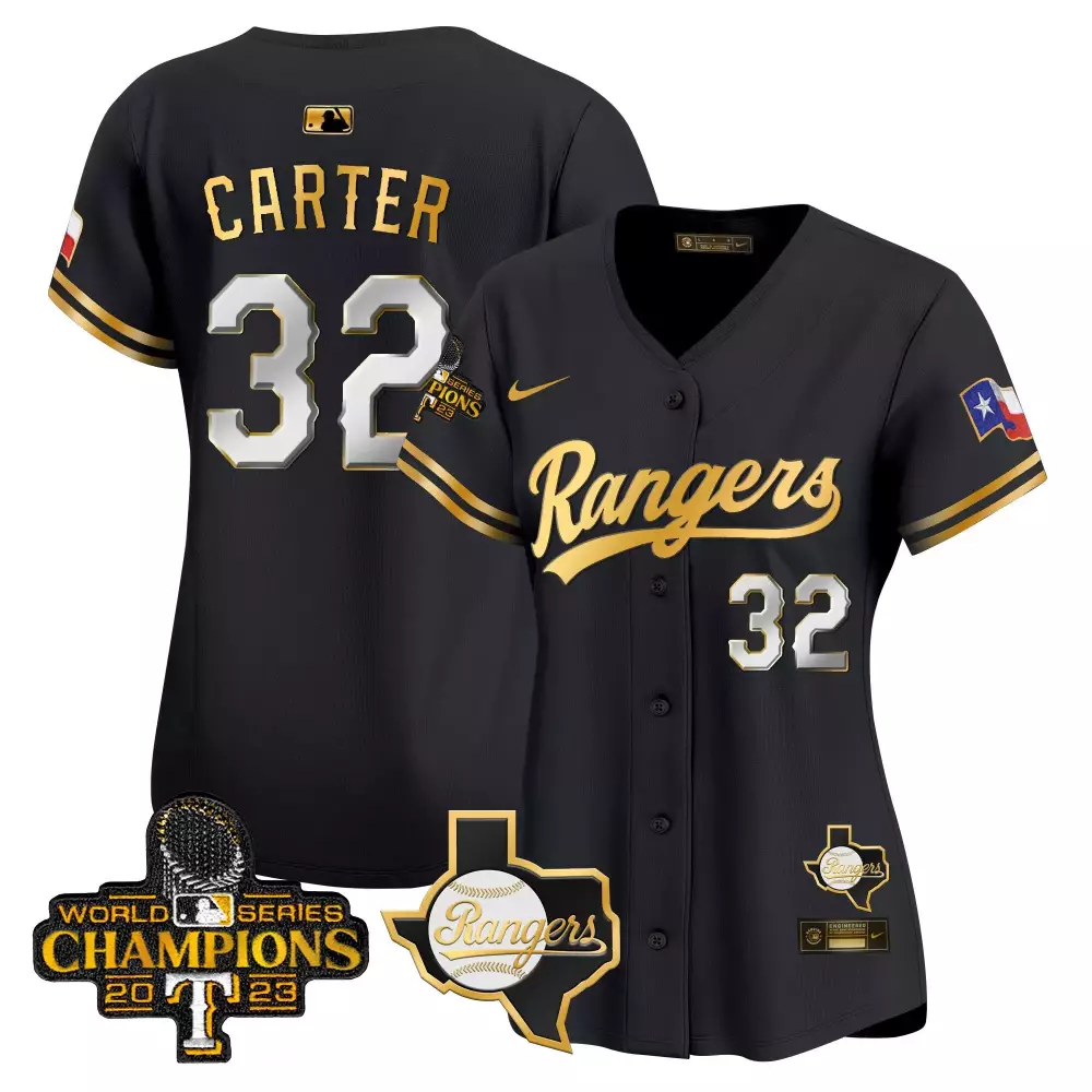 evan carter black gold womens texas rangers 2023 world series baseball jersey v2 all stitched