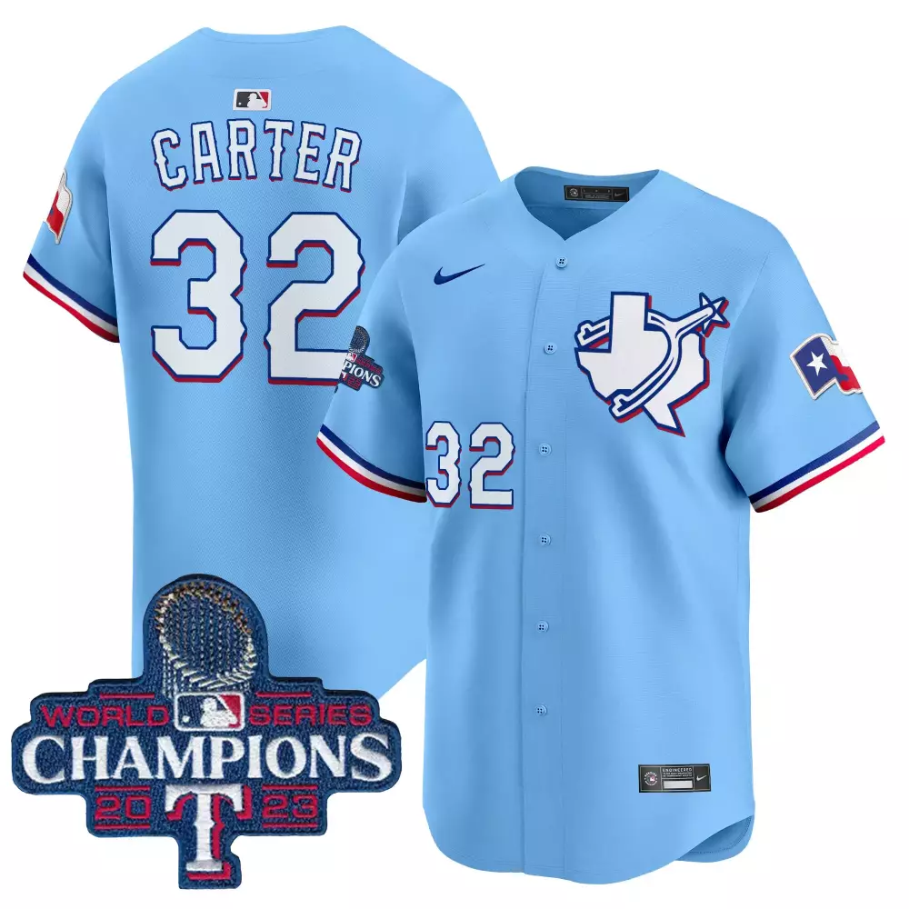 Evan Carter Texas Rangers 2023 World Series Champions Vapor Premier Limited Jersey V3 | Blue Stitched | Limited Edition Fan Gear | For Men, Women & Youth