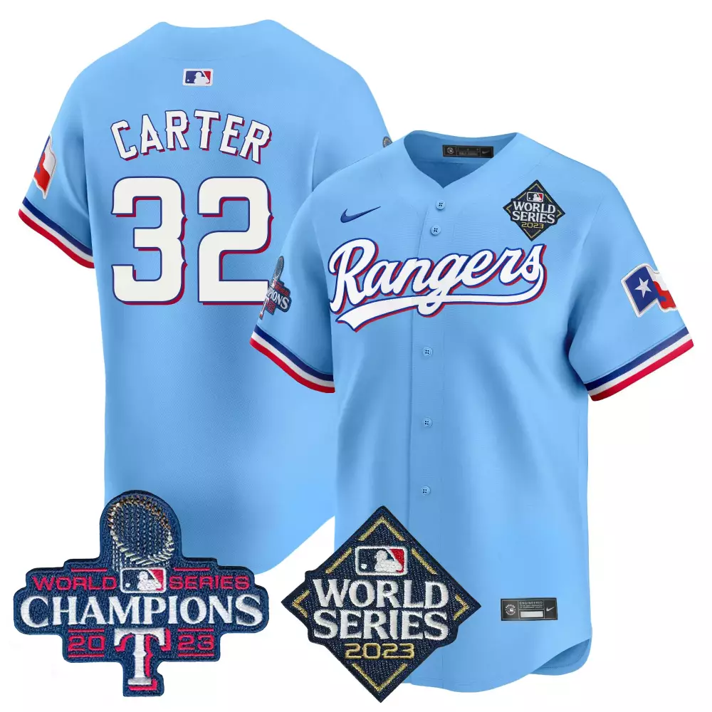 Evan Carter Texas Rangers 2023 World Series Champions Vapor Premier Limited Jersey V3 | Blue Stitched | Limited Edition Fan Gear | For Men, Women & Youth