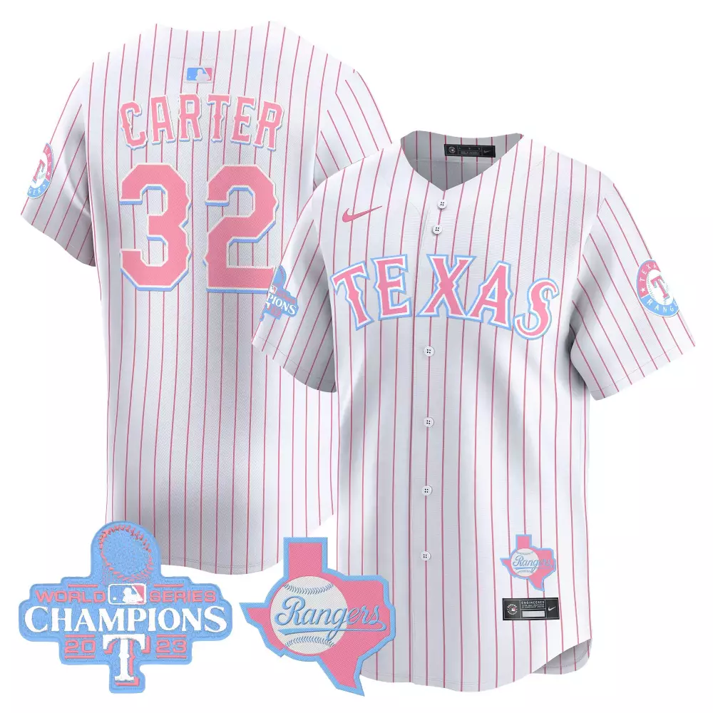 evan carter pinstripe unisex texas rangers bubblegum pink vapor premier limited jersey all stitched