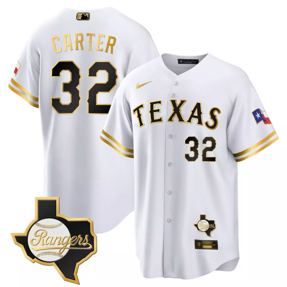 Evan Carter Texas Rangers 2023 Cool Base Jersey | White Gold Stitched | Fan Gear with Texas Patch | For Men, Women & Youth