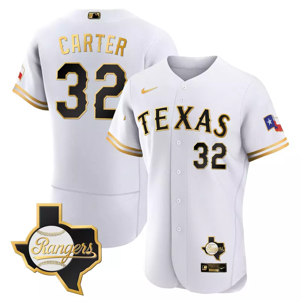 Evan Carter Texas Rangers 2023 Cool Base Jersey | White Gold Stitched | Fan Gear with Texas Patch | For Men, Women & Youth
