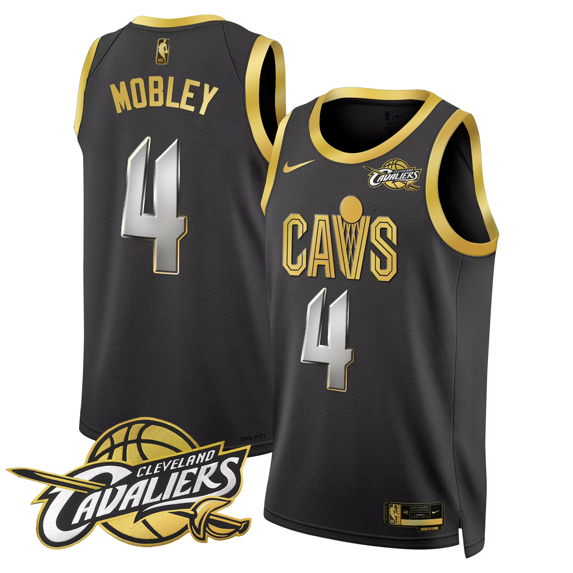 evan mobley black gold mens cleveland cavaliers swingman jersey v2 all stitched