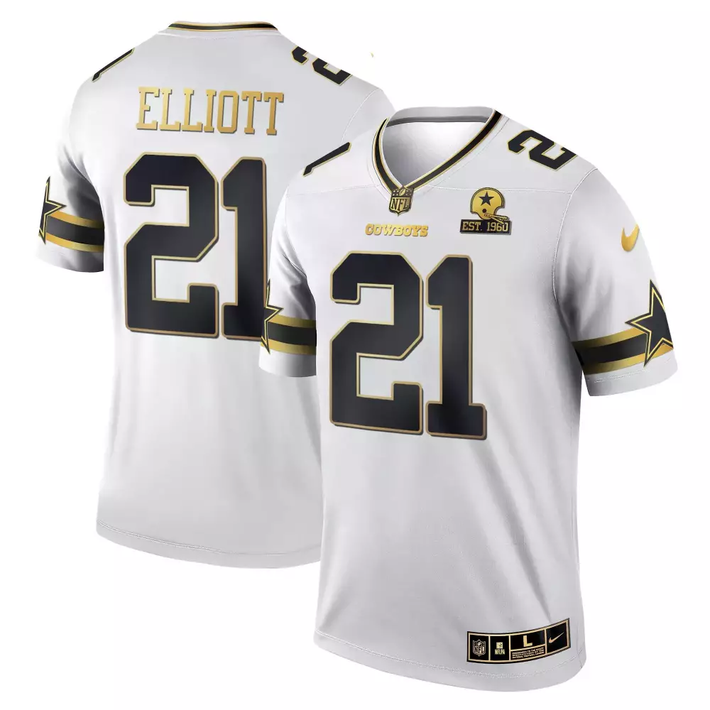 Ezekiel Elliott Dallas Cowboys White Gold Game Team Jersey | Stitched Style | For Men, Women & Youth