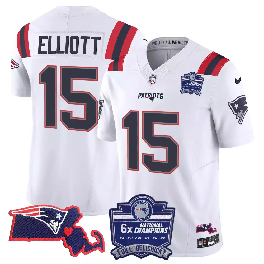 ezekiel elliott white mens new england patriots bill belichick 6x champions vapor jersey all stitched