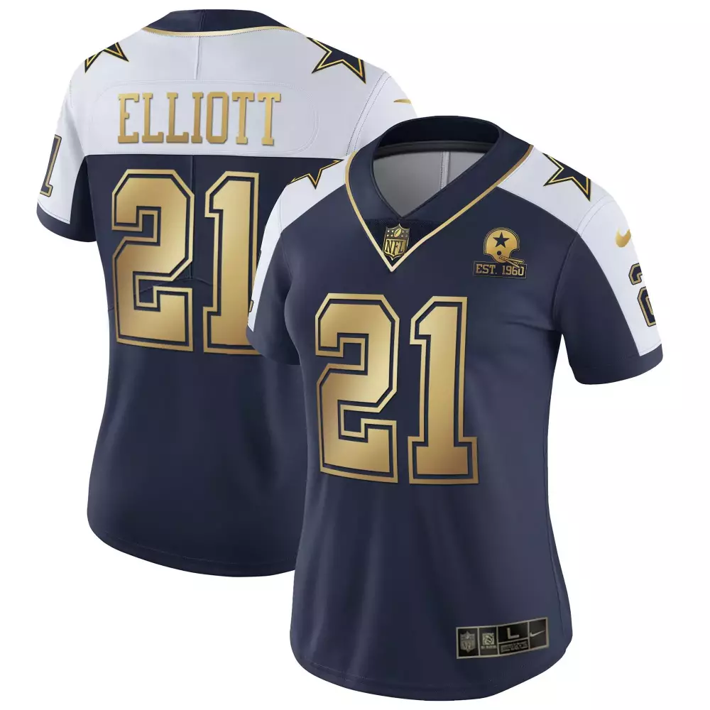 Ezekiel Elliott Women's Dallas Cowboys Alternate Vapor Jersey | Navy Gold Limited Stitched | For Women, Men & Youth