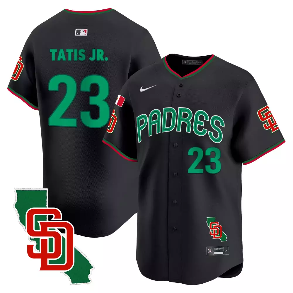 Fernando Tatis Jr. Black Men's Padres Mexico California Patch Limited Jersey V5 | Stitched Fan Gear for Men, Women & Youth