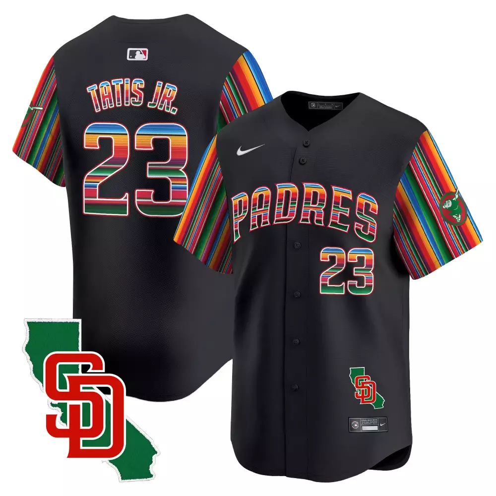 Fernando Tatis Jr. Black Men's Padres Mexico California Patch Limited Jersey V5 | Stitched Fan Gear for Men, Women & Youth