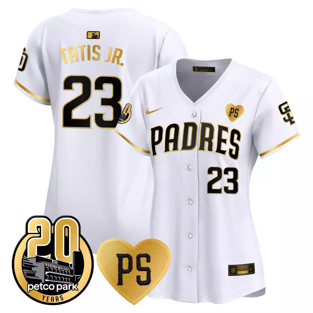 Fernando Tatis Jr. 2024 White Gold Women's Padres Jersey | Limited Edition Seoul Series Patch | Fan Gear for Men, Women & Youth