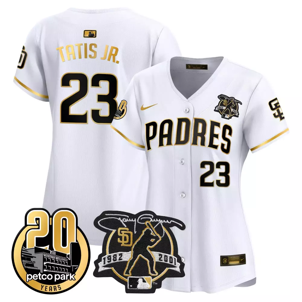 Fernando Tatis Jr. 2024 White Gold Women's Padres Jersey | Limited Edition Seoul Series Patch | Fan Gear for Men, Women & Youth