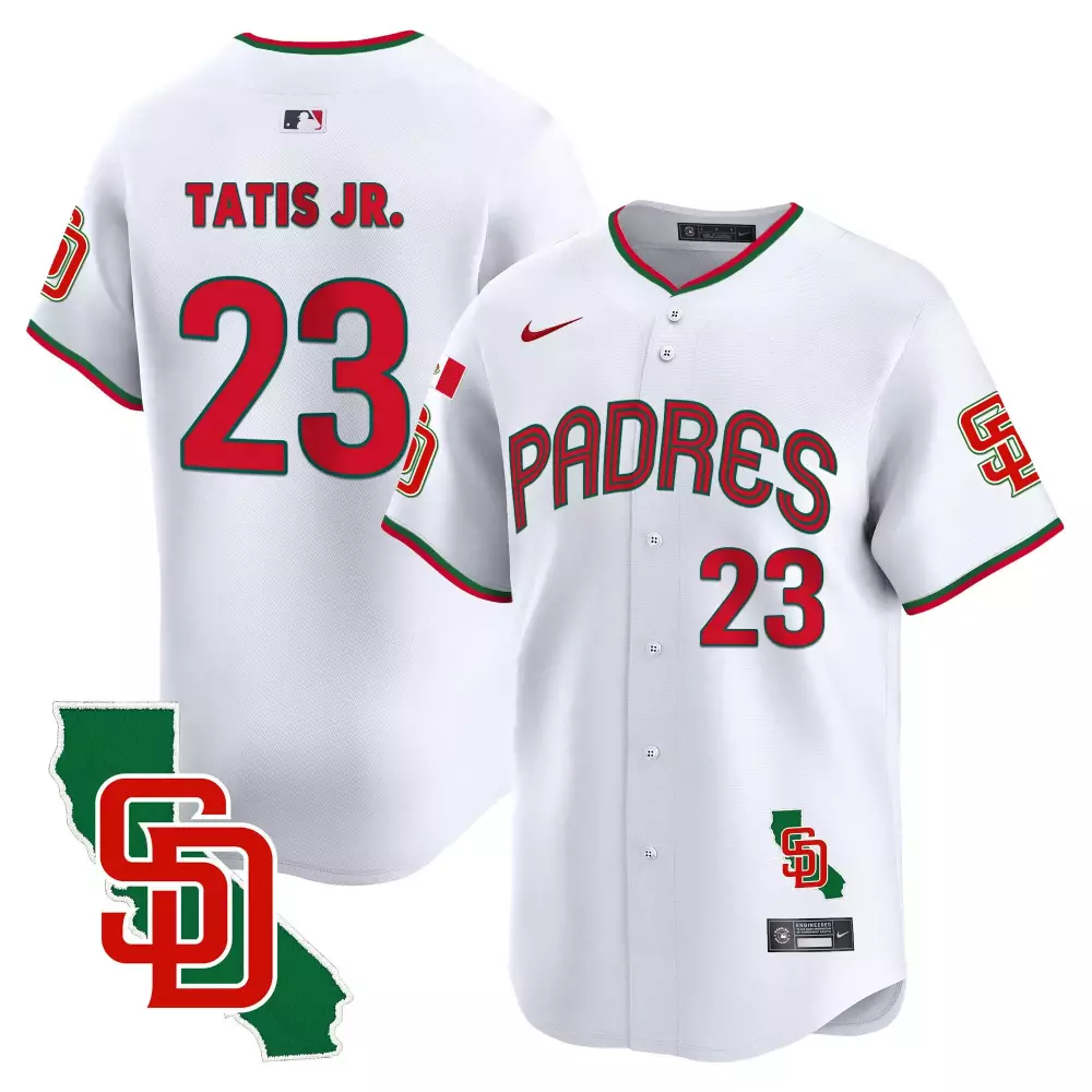 Fernando Tatis Jr. 2024 White Men's Padres Jersey | Mexico California Patch V4 | Limited Edition Stitched Fan Gear for Men, Women & Youth