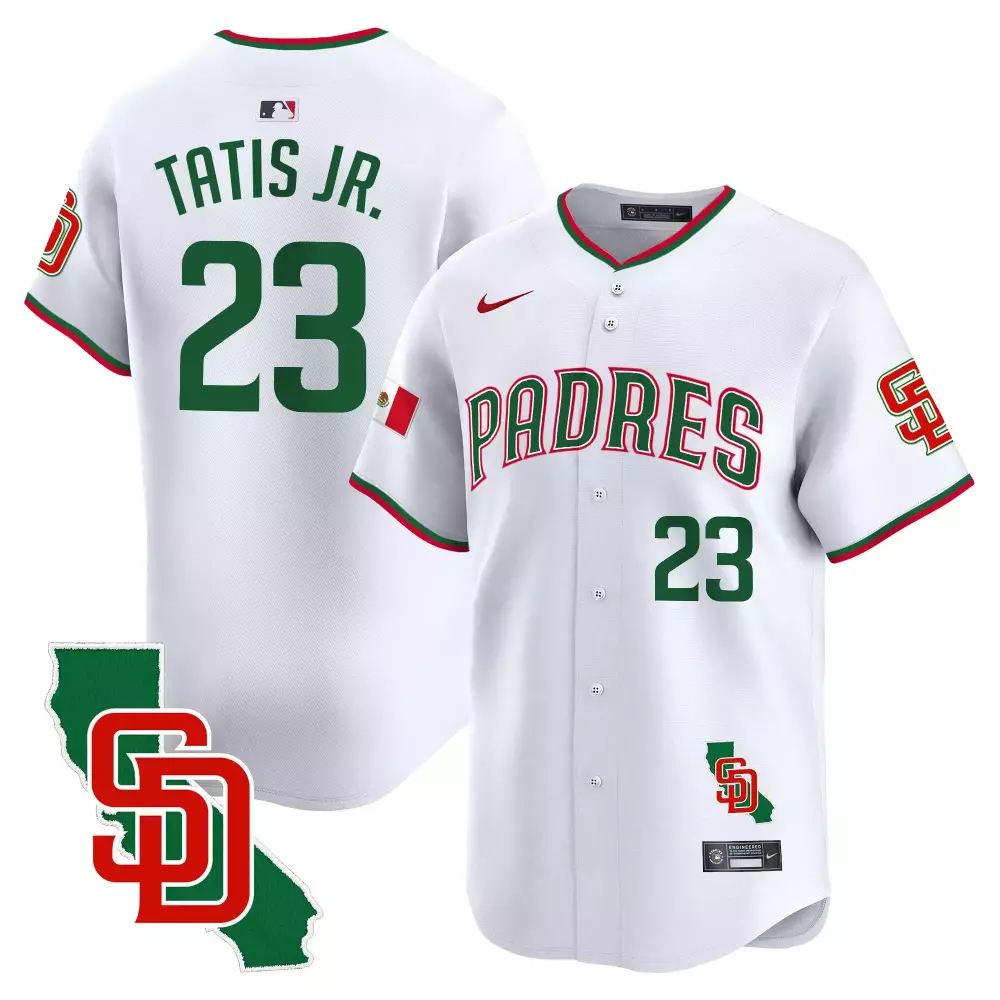 Fernando Tatis Jr. 2024 White Men's Padres Jersey | Mexico California Patch V4 | Limited Edition Stitched Fan Gear for Men, Women & Youth