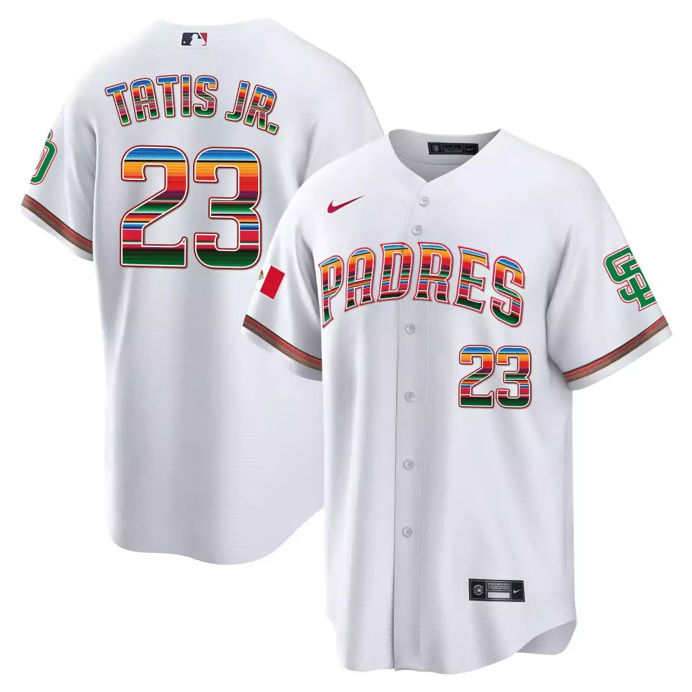 Fernando Tatis Jr. 2024 White Men's Padres Jersey | Mexico California Patch V4 | Limited Edition Stitched Fan Gear for Men, Women & Youth