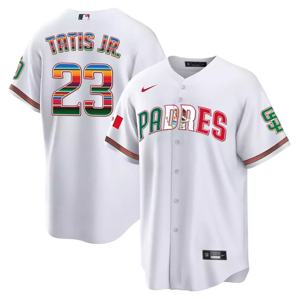 Fernando Tatis Jr. 2024 White Men's Padres Jersey | Mexico California Patch V4 | Limited Edition Stitched Fan Gear for Men, Women & Youth