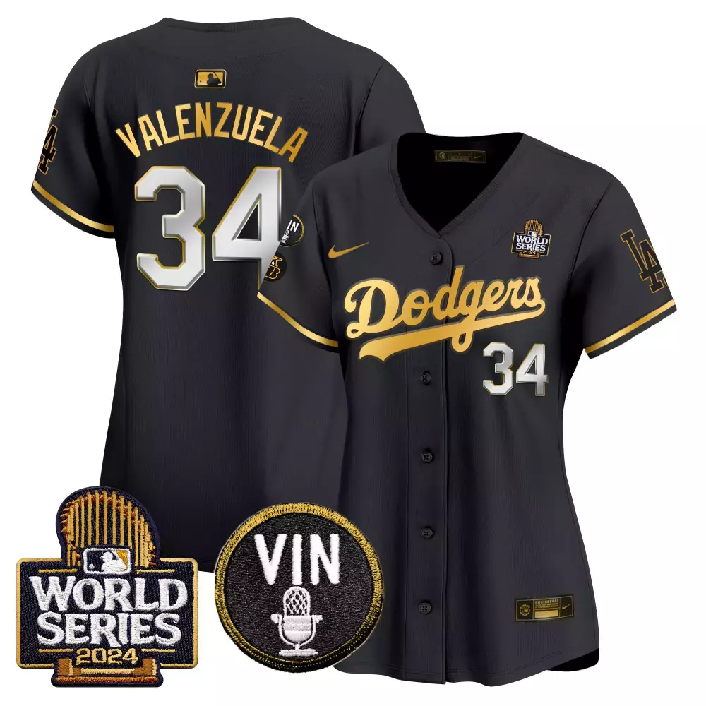 fernando valenzuela black gold trim mens los angeles dodgers mexico world series patch jersey all stitched
