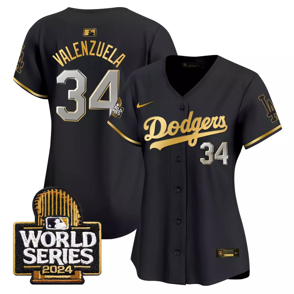 fernando valenzuela black gold trim mens los angeles dodgers mexico world series patch jersey all stitched