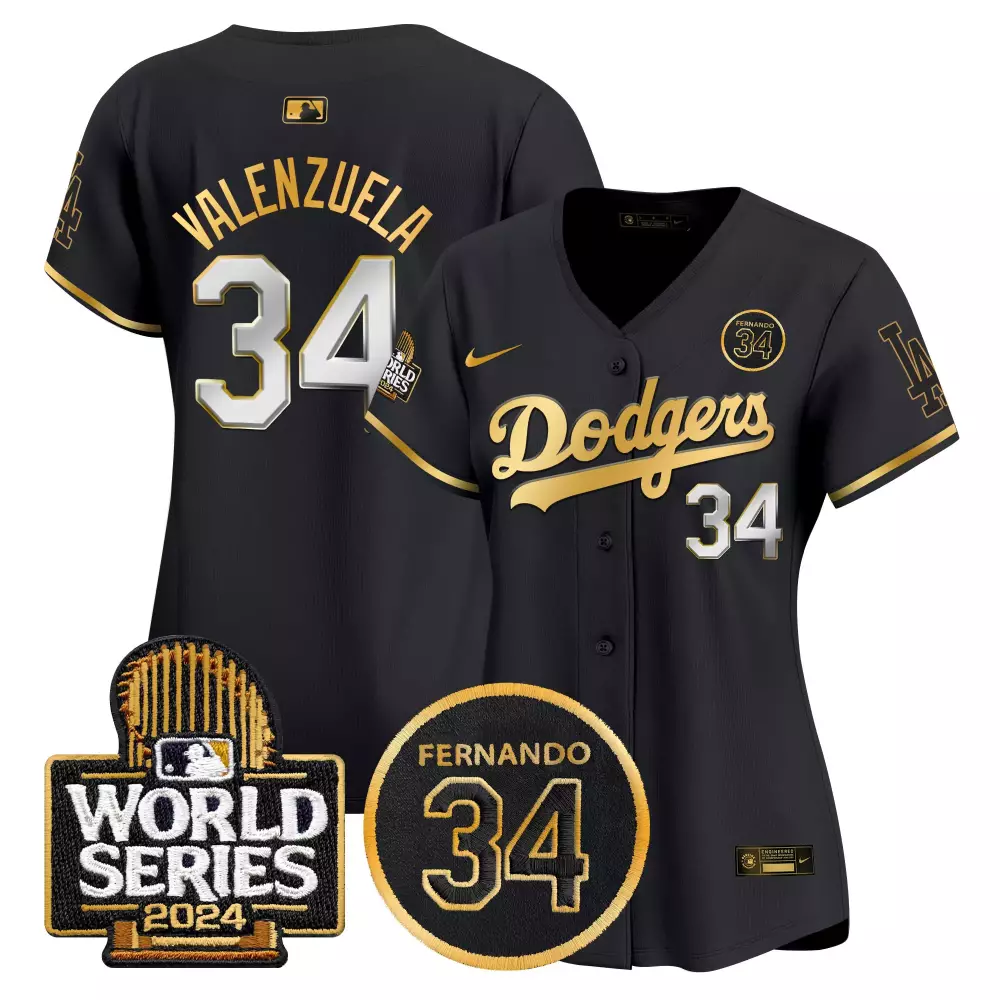 fernando valenzuela black gold trim mens los angeles dodgers mexico world series patch jersey all stitched