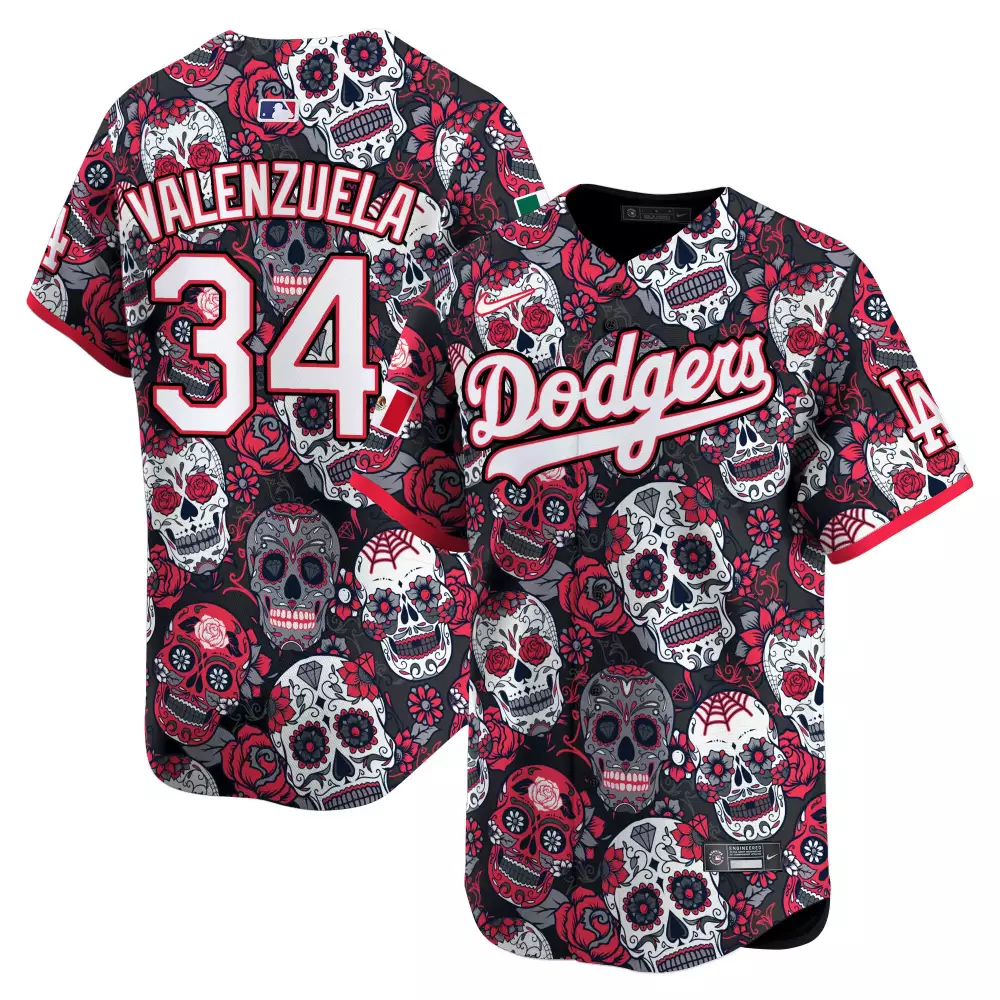 fernando valenzuela red mens los angeles dodgers mexico sugar skull vapor premier limited jersey v2 printed