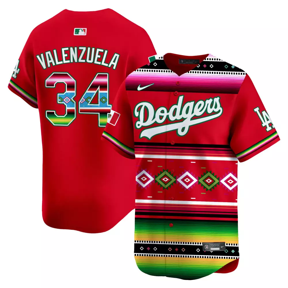 fernando valenzuela red mens los angeles dodgers mexico sugar skull vapor premier limited jersey v2 printed