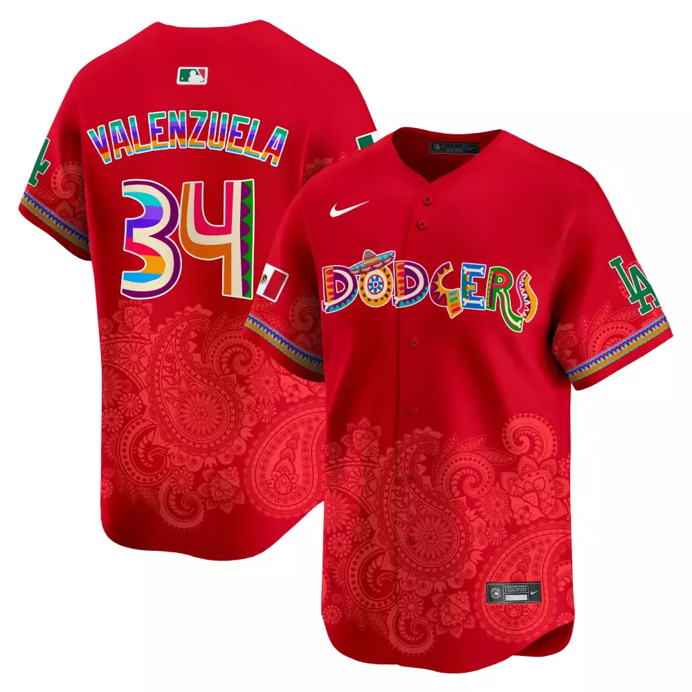 fernando valenzuela red mens los angeles dodgers mexico sugar skull vapor premier limited jersey v2 printed