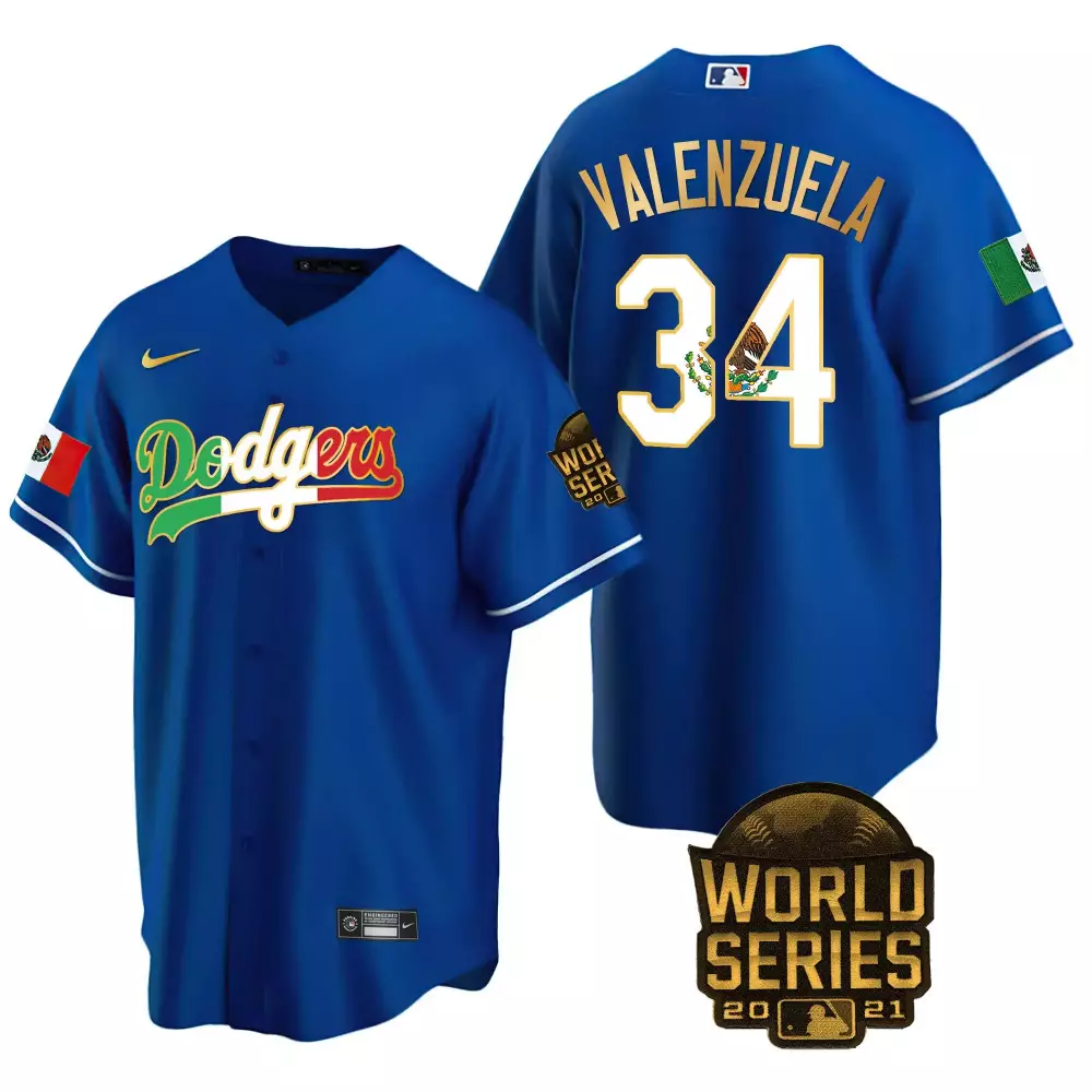 fernando valenzuela royal gold trim mens los angeles dodgers mexico world series patch jersey all stitched
