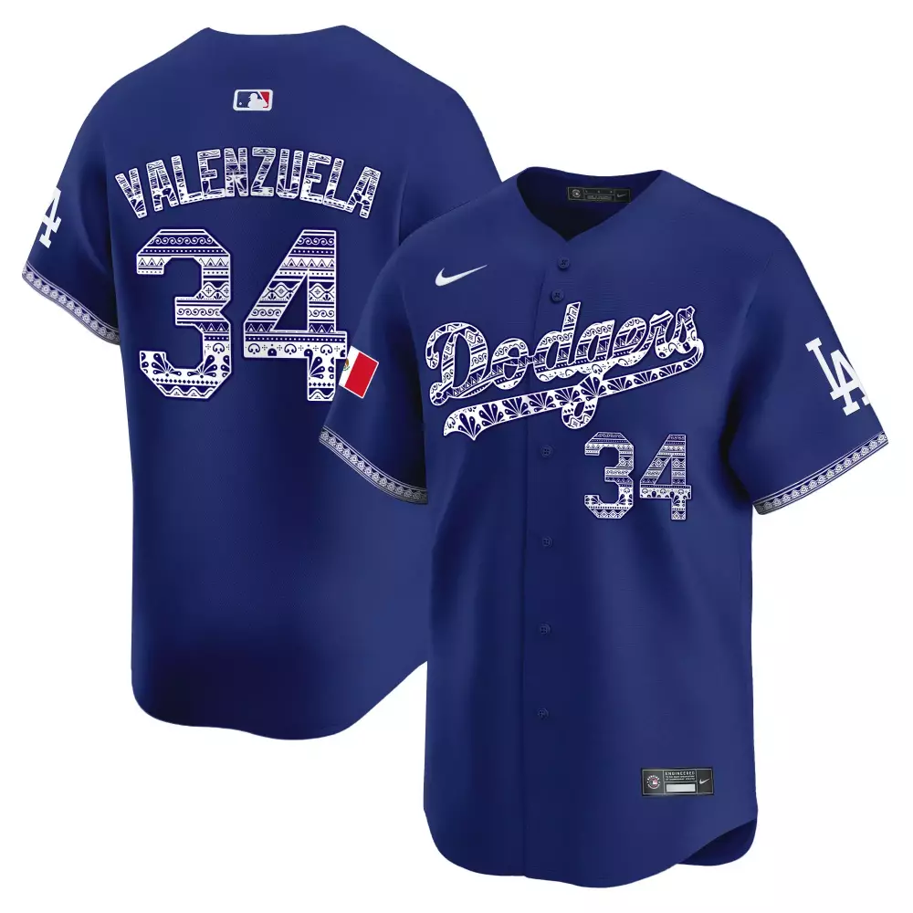 Fernando Valenzuela Dodgers 2024 World Series Patch Flex Base Jersey | Royal Mexico Design | All Stitched Fan Gear for Men, Women & Youth